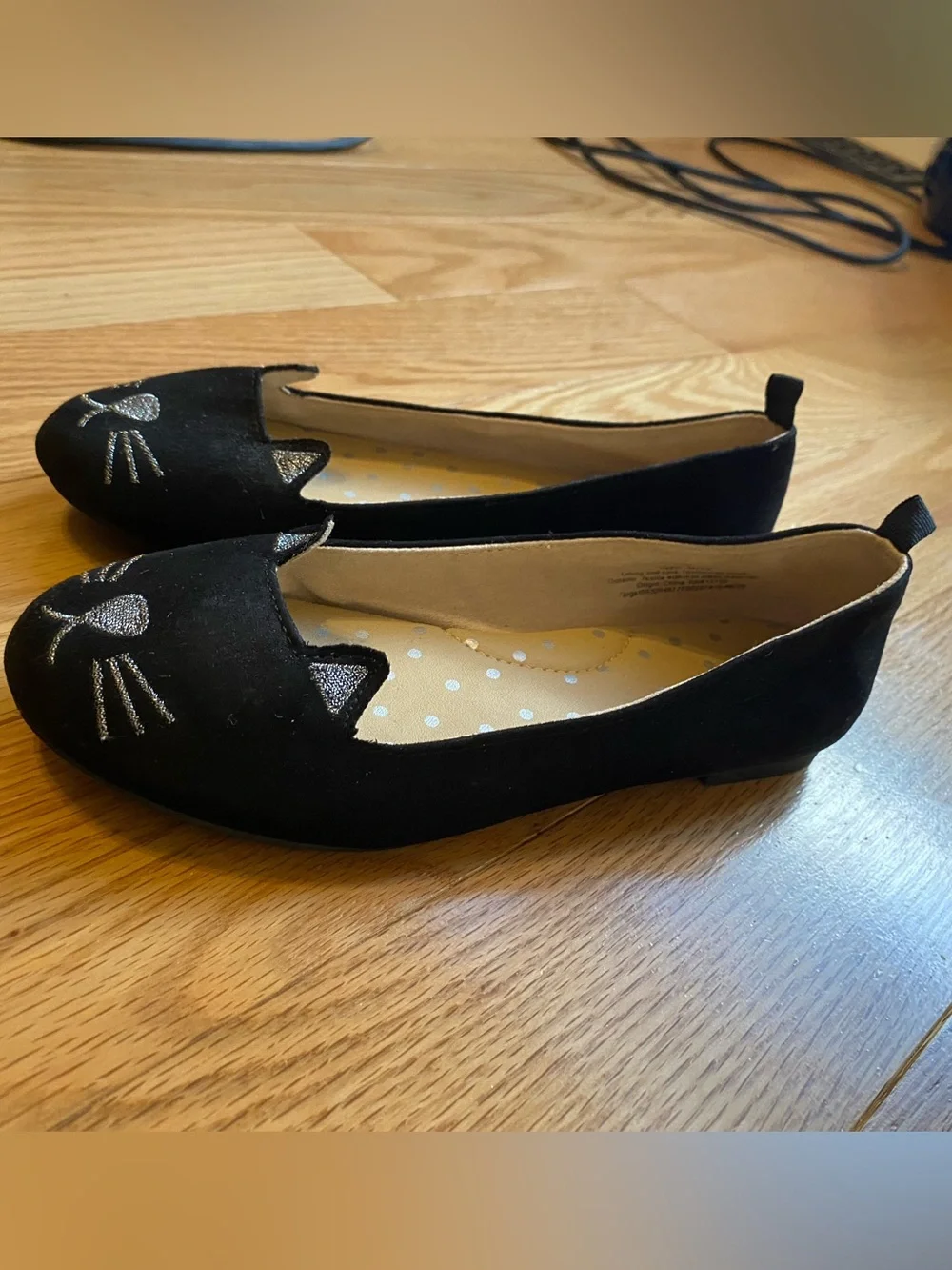 Cat & Jack Girls Black Cat Face Ballet Flats Shoes Size 13